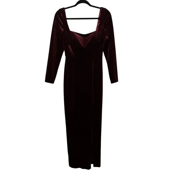 Jenny Yoo Rachel Dark Berry Stretch Velvet Square Neckline Gown‎ Women's Size 2 - Picture 4 of 10